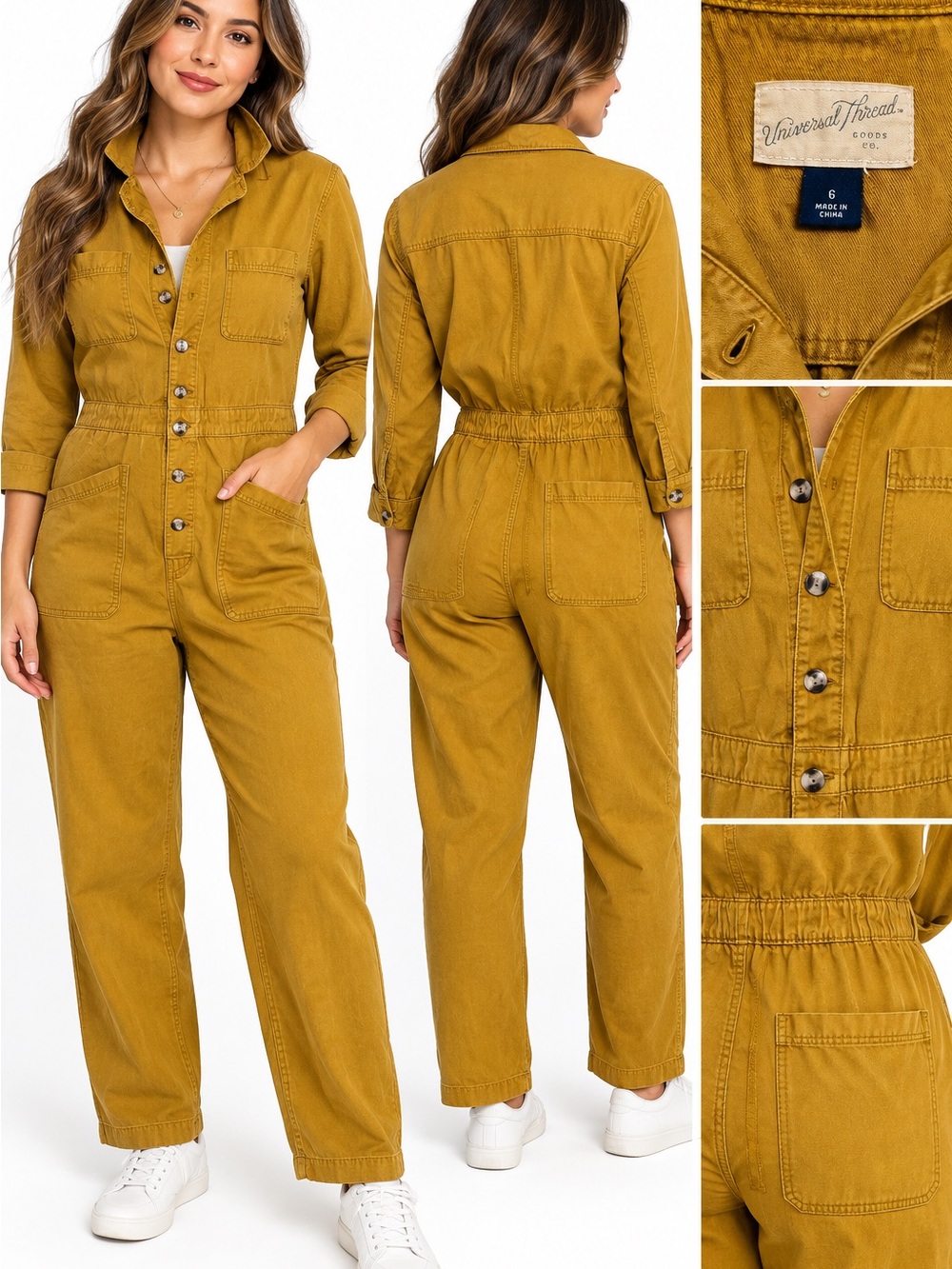 Universal Thread Mustard Yellow Button-Front Utility Jumpsuit